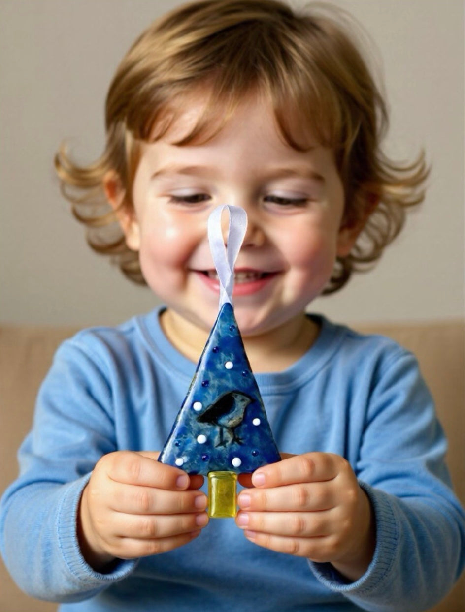 Fused Glass Christmas Tree Ornament “Little Bird”