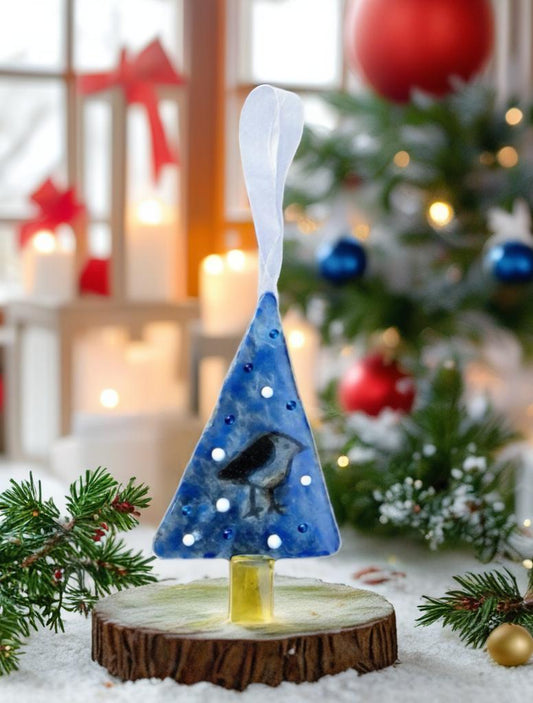 Fused Glass Christmas Tree Ornament “Little Bird”